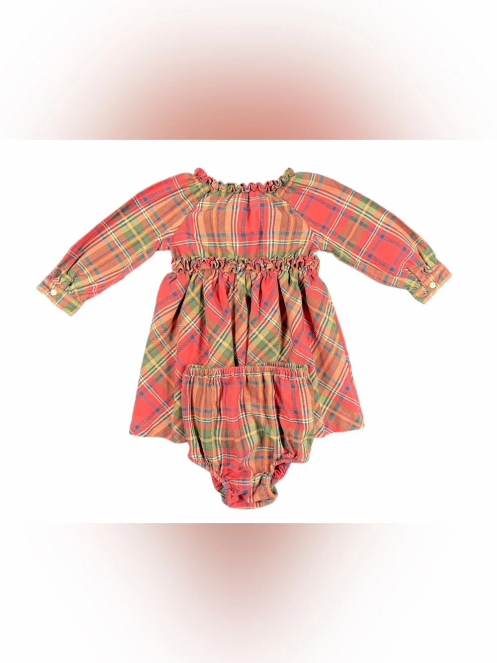 RALPH LAUREN Baby Girl Plaid Holiday Dress with Matching Bloomers - 9M
